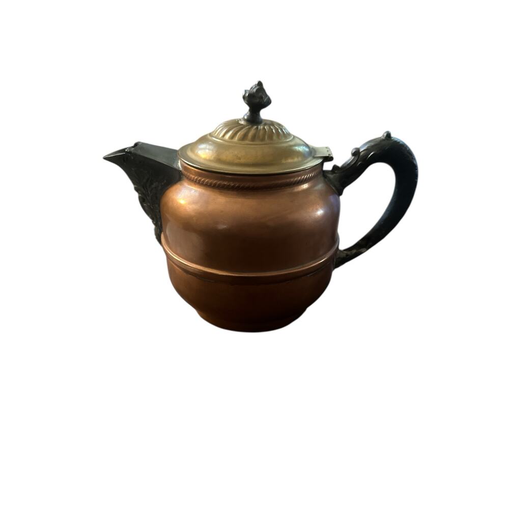 Vintage Antique Ornate Copper & Pewter Tea Kettle Teapot Decor Metal Art